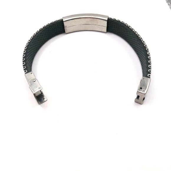 Mens Stainless Steel Bracelet Silver Tone + Black 8.5 Inches New - Picture 6 of 9
